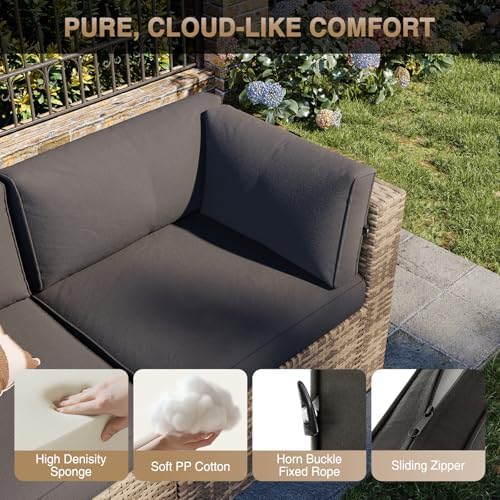 Aoxun Patio Furniture Sets, 8-Piece Outdoor Patio Furniture with 44'' Propane Gas Firepit Table, Wicker Outdoor Conversation Set Sectional Sofa for Backyard, Poolside, Garden (Black Cushion) - Image 4