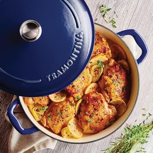 Tramontina Bestow Enameled Cast Iron 4-Qt Braiser Pan with Lid, Blue - Image 2