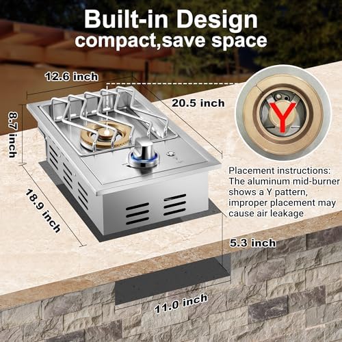 Livory Single Grilling Side Burners for Outdoor Grill, 17,500BTU Natural Gas Side Burner with Liquid Propane Kit, Sturdy 304 Stainless Steel, Drop-in Side Burner for Outdoor Kitchen BBQ Island - Image 3