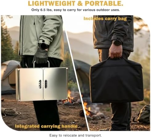 Portable Tabletop Charcoal Grill, Foldable Stainless Steel Mini BBQ Grill with Carry Bag, Lightweight Small Camping Picnic Travel Tailgating Patio Grill - Image 6