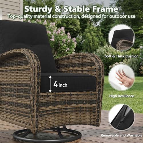 Aoxun 12 Piece Outdoor Patio Furniture Set with Coffee Table, Wicker Rattan Outdoor Furniture with High Back Swivel Rocker Chairs, Outdoor Conversation Set with Thick Cushion & Ottoman, Black - Image 4