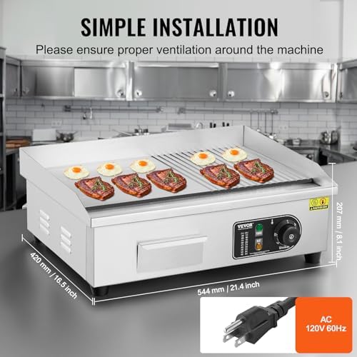 VEVOR Commercial Electric Griddle, Countertop 22" Half Flat Top Griddle - Image 5