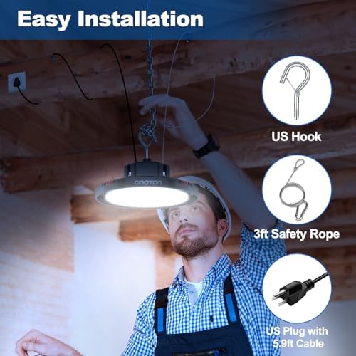 CINOTON 160W UFO LED High Bay Light, Aluminum LED Shop Lights with 24000LM, 5000K Commercial Bay Lighting for Warehouse Garage Workshop Factory, 6' Cable & Safety Rope, ETL Listed 1 Pack - Image 5