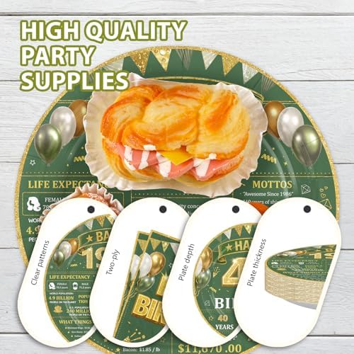 96Pcs Sage Green and Gold 40th Birthday Party Supplies Serves 24 - Image 6