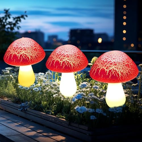 Solar Mushroom Lights Garden Decor 8 Red Crack Mushrooms Outdoor Decor Stake Lights, Waterproof Solar Pathway Light Gardening Gifts for Landscape Easter Gnomes Yard Halloween Christmas Decorations - Image 3