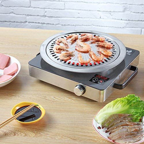 BBQ Plate,korean Style Stovetop,Smokeless Indoor Stainless Steel Non-stick Roasting Round Barbecue Grill Pan For Indoor Outdoor Camping BBQ, Cooking Delicious Roasting Food by Unknown