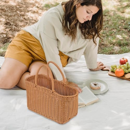 Fruit Holder Rattan Basket Imitation Wicker Baskets Organizer Storage Tote Outdoor Rattan Wicker Picnic Hamper - Image 4