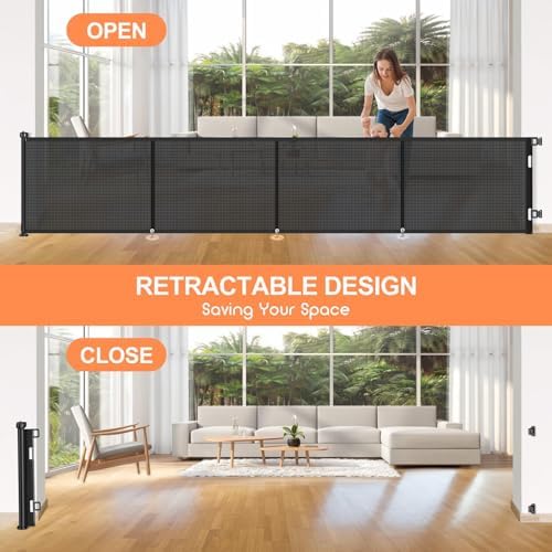 EZIGO 180 Inch Retractable Baby Gates, 41 Inch Extra Tall Retractable Gate - Image 6