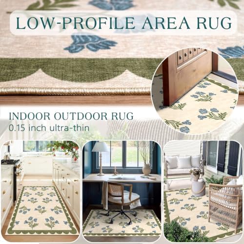 3x5 Floral Entry Rug - Small Washable Indoor Outdoor Mats for Front Door Non-Slip Porch Rug Sage Blue Boho Retro Throw Rugs for Living Room Bedroom Entryway Kitchen Office Porch Decor - Image 5
