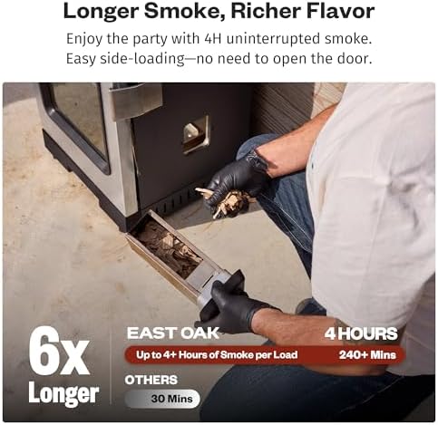 EAST OAK 30" Electric Smoker for Outdoors | Built-in Meat Probe Up to 6× Longer Smokes on a Single Load | Side Chip Loader for Smoking | Bigger Batches with 725 sq in Cooking Area, Mist Silver - Image 3