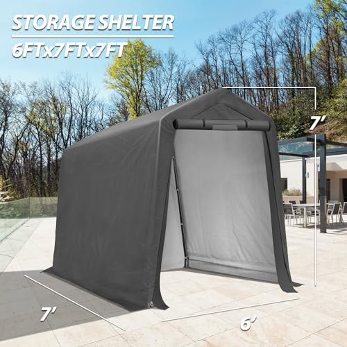 6x7Ft Outdoor Storage Shed, Portable Storage Shed with Roll-up Ventilated Door,Heavy Duty Waterproof Shelter Tent Carport for Motorcycle, Firewood, Garden Tools - Image 2
