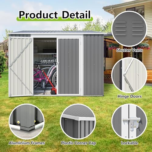 Thanaddo 6x8FT Lean to Shed Metal Outdoor Storage Sheds with Floor Frame,Large Tool&Lawn Mower Shed with Two Lockable Doors for Garden Backyard Patio Storage,Outside Waterproof Storage Shed - Image 6