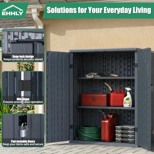 EHHLY Heavy Duty Small Storage Cabinet Outdoor Weatherproof, 14 Cuft Garage Storage Cabinet with 2 Adjustable Shelves, Lockable Kitchen Pantry Closer Organizer, 31Wx23Lx34H, Sage Grey - Image 6