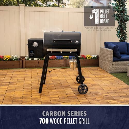 Pit Boss 700 Carbon Series Wood Pellet Grill & Smoker with LCD Digital Controller, 718-Sq. in. Cooking Space, 180°F to 500°F Temperature Range, Meat Probe, 13.5 lb. Pellet Hopper, Black - Image 2