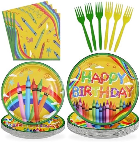 96Pcs Crayon Themed Birthday Party Supplies, Serves 24 by Greencian