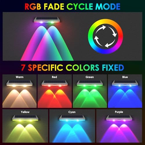 8 Pack Solar Fence Lights Outdoor - Warm White & RGB 6 Color, Dusk to Dawn Deck Light, Solar Powered Light Outdoor IP65 Waterproof, Solar Garden Lights for Outside/Backyard/Railing/Step/Patio/Wall - Image 2