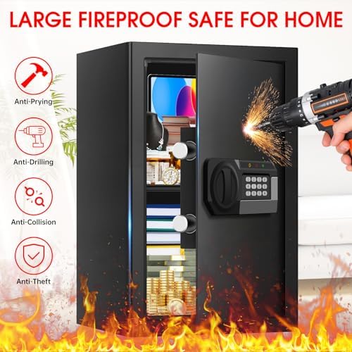 3.4 Cuft Large Safes for Home Use Fire and Water Proof, Anti-Theft Digital Security Safe Box with Electronic Keypad and Key, Fire Proof Safe for Home Documents Firearm Medicine Money Valuables - Image 2