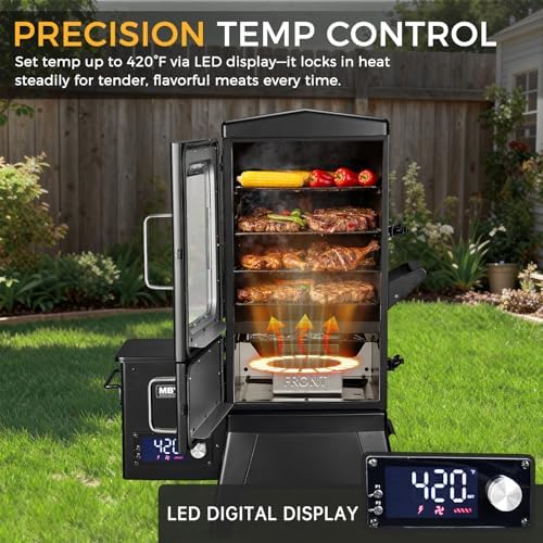 Pellet Smoker with Cover, Electric Wood Pellet Smoker Grill With Meat Probe and Hook, 616 Sq in Cooking Area LED Display Temperature Control, Outdoor Cooking, Patio, Garden Barbecue - Image 4