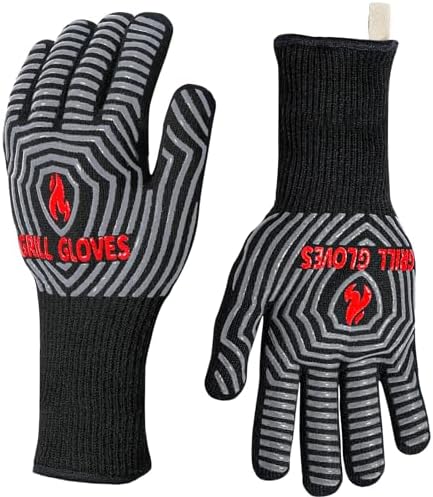 QUWIN BBQ Gloves, Oven Gloves 1472℉ Extreme Heat Resistant, Grilling Gloves Silicone Non-Slip Oven Mitts, Kitchen Gloves for BBQ, Grilling, Cooking, Baking-1 Pair… (Black, One Size(Long Cuff)) by QUWIN
