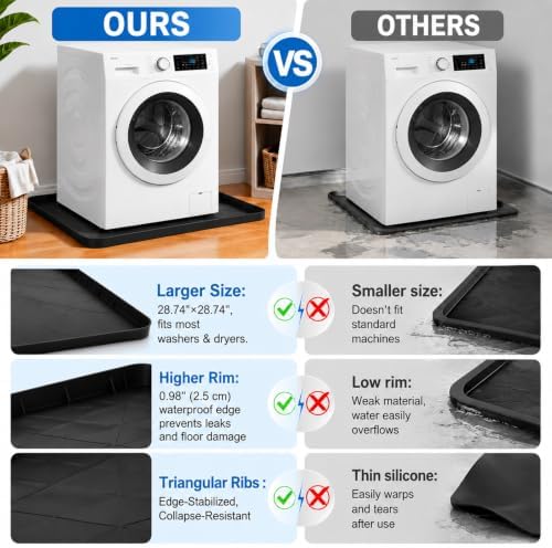 Washing Machine Mat for Under Washer & Dryer, Silicone 28.7"x28.7" - Image 2