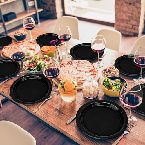 50 Pcs Paper Plates 9 Inches Black Plates, Disposable Party Tableware Set - Image 4