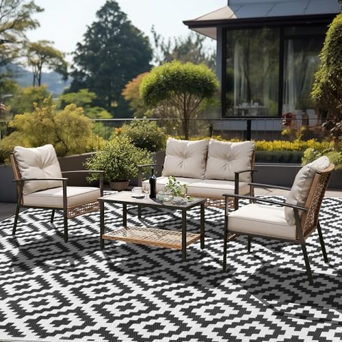 SAND MINE Waterproof Outdoor Rug 8x10 ft, Plastic Reversible Rug, Modern Area Rug, Large Floor Mat for Outdoors, RV, Patio, Backyard, Deck, Picnic, Beach, Camping (8' x 10', Black & White Lattice) - Image 6