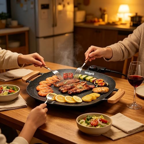Smokeless Electric BBQ Grill, Wood Handles, Adjustable Temp - Image 6