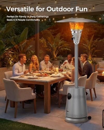 50,000 BTU Patio Heater for Outdoor Use, Portable Propane Patio Heater with Wheels, Stainless Steel Burner for Porch, Deck, Garden, Commercial (Gray) - Image 7