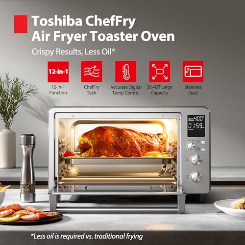 TOSHIBA ChefFry Air Fryer Toaster Oven Combo, 26.4-Quart, Stainless Steel - Image 2