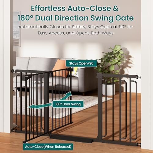 Cumbor 30.4-56.8" Extra Wide Baby Gate, Auto Close Dual Lock Dog Gate Black - Image 3