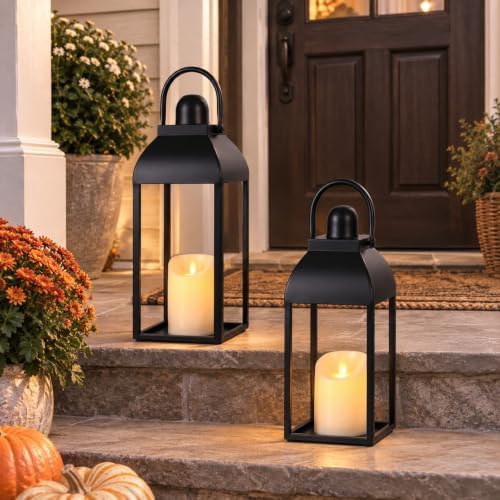Lanterns Decorative Outdoor Indoor, 17'' 13'' Black Metal Outdoor Lanterns - Image 6