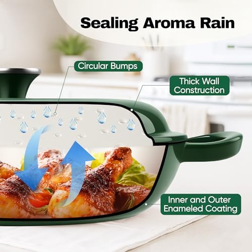 3 Quart Enameled Cast Iron Braiser, Non Stick Enameled Cast Iron Skillet with Lid, Dutch Oven Skillet with lid up to 500°F for Oven, Stove, Grill, Shallow Dutch Oven for Cook, Bake (Green) - Image 5