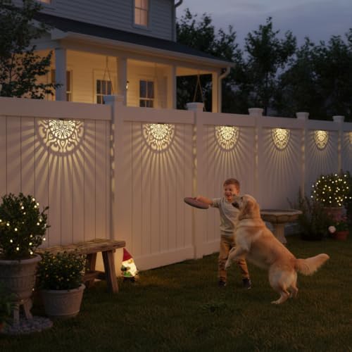 6 Pack Solar Fence Lights Outdoor Wall Lights Mandala Solar Step Light - Image 4
