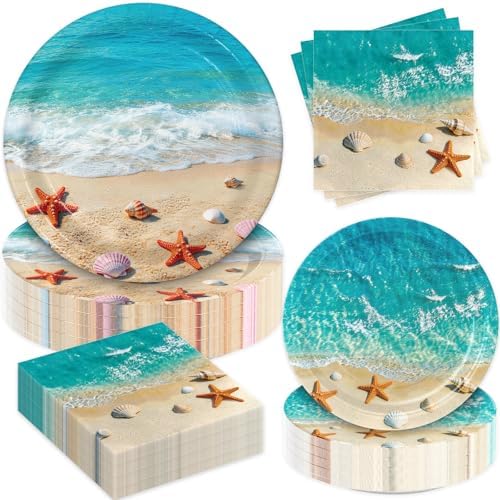 180Pcs Beach Ocean Party Plates and Napkins Set,Serves 60 by Osonm