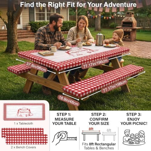 Picnic Table Cover with Bench Covers Camping Tablecloth Set with Pocket - Image 6