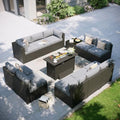 Aoxun Patio Furniture Set with Fire Pit Table, 12 Piece Outdoor Sectional Sofas, 10 Seats Wicker Rattan Outdoor Furniture with Thickened Cushion for Backyard, Garden Light Grey by Aoxun