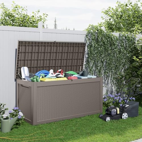 DRATO 320 Gallon Deck Boxes Outdoor Waterproof, Resin Large Lockable Storage Box with Lid, Outdoor Storage Bench Patio Cushions Furniture, Garden Tools, Pool Accessories (Grey, 320 Gallon) - Image 3