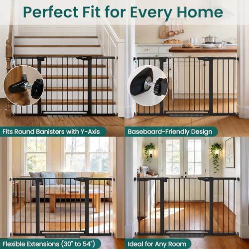 Cumbor 30-54" Extra Wide Baby Gate for Stairs & Auto Close Dog Gate Black - Image 6