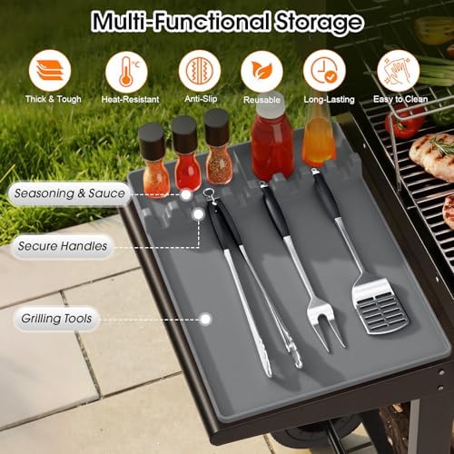 Silicone Grill Mats Compatible with Blackstone, Spatula Tools Mat with Drip Pad, Griddle Mats BBQ Grill Accessories, Side Shelf Pad for Kitchen Counter Outdoor Grill, Easy-to-Clean, Grey - Image 3