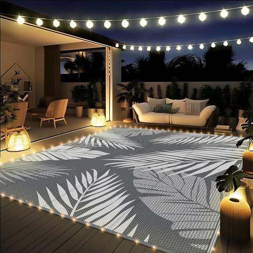 GENIMO Outdoor Rug, Waterproof Plastic Rugs for Patio, 6'x9' Led Grey White by GENIMO