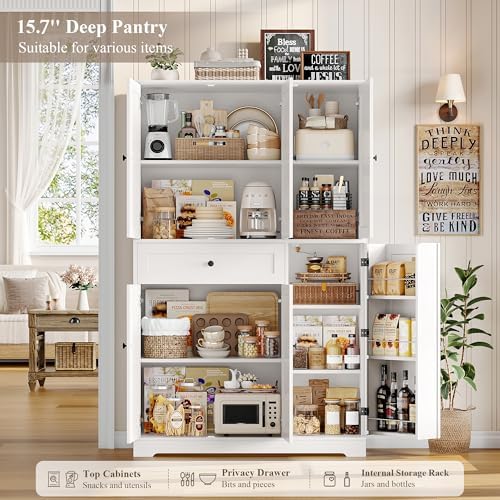 HOSTACK 68" Tall Kitchen Pantry Storage Cabinet with Doors & Shelves, White - Image 6