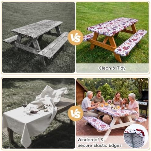 SquarePie 6FT Picnic Table Cover with Bench Covers, Vintage Boho Floral - Image 5
