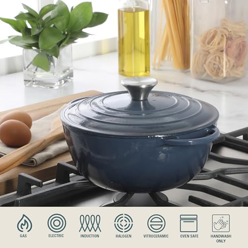 Gibson Home Addlestone 2.65 Qt Enameled Cast Iron Dutch Oven Pot with Lid – Round, Oven Safe to 500°F, Ideal for Bread Baking & Stews - Gradient Navy Blue - Image 4