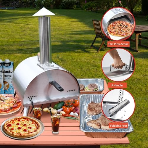 12" Wood Pellets Pizza oven with Thermometer – Portable Wood Fired Pizza stove, Stainless Steel, Quick Heat-Up, 12" Pizza Stone for Camping and Outdoor Cooking, Great Gift for Camping Enthusiasts - Image 5