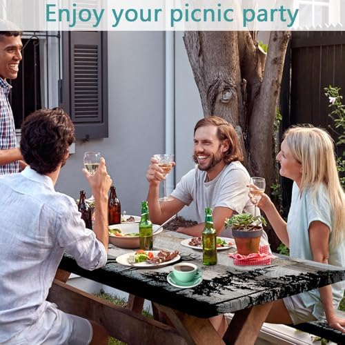 Forest Deer Picnic Table Cover with Bench Covers and Bag, Camping Essentials, Waterproof Windproof, Fitted Tablecloth Cover with Elastic Edge, for Indoor & Outdoor, Garden, 3 PCS, 30x96 Inch - Image 2