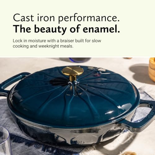 3.6 Quart Luxe Enamel Casserole with Gold Knob, Marine - Image 3