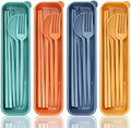 DISSKNIC Reusable Travel Utensils with Case, 4 Sets Wheat Straw Portable Cutlery Set Chopsticks Knives Fork and Spoon for Lunch Box Accessories, Camping Flatware Sets for Daily Use or Outdoor by DISSKNIC