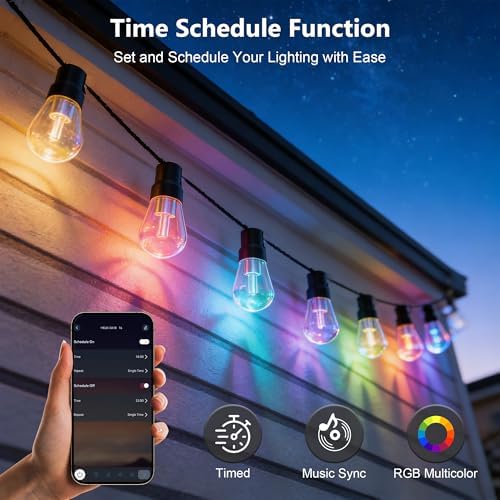 Beizelte Outdoor String Lights, 200FT RGB+IC Outside Light Dimmable Shatterproof LED Bulbs, IP67 Waterproof Chasing Effect Lighting DreamColor Patio Strip Lights for Backyard, Balcony, Outdoor Living - Image 7