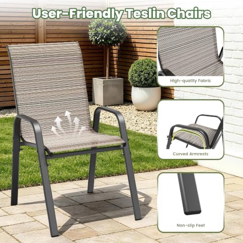 7 Pieces Outdoor Patio Furniture Set with 48" 55000 BTU Round Propane Fire Pit Table,Patio Dining Set Outdoor Conversation Sets 6 Teslin Chairs for Deck,Backyard and Garden - Image 4