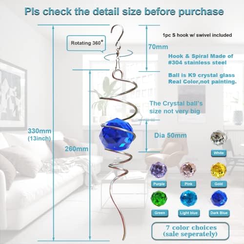 FONMY Gazing Ball Spiral Tail -Decorative Wind Spinner Sun Catcher Rainbow Maker 11 inch Tail and 2 inch Dark Blue Crystal Orb. Indoor Outdoor Garden Decoration -13 inch Height - Image 5